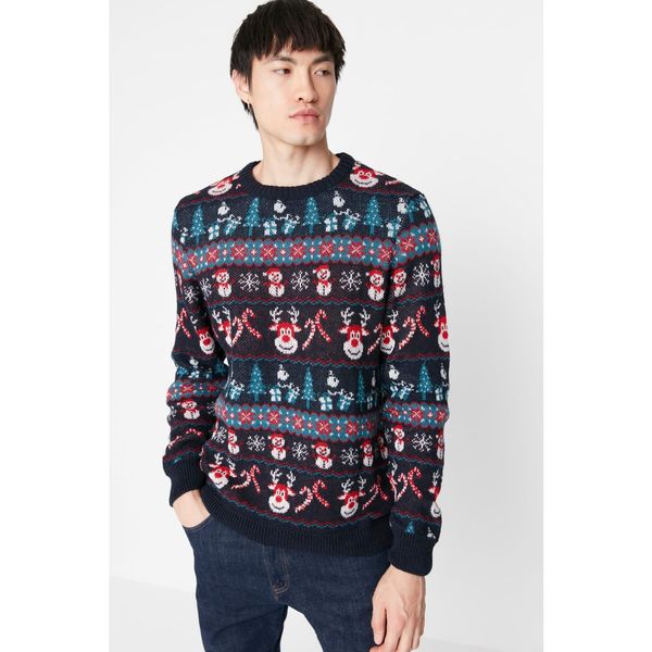 Trendyol Trendyol Multicolored Men Regular Fit Crew Neck Patterned Christmas Knitwear Sweater
