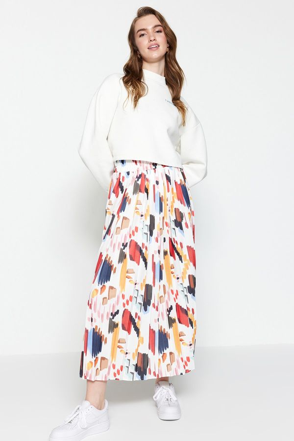 Trendyol Trendyol Multicolored Wide Pleated High Waist Knitted Skirt