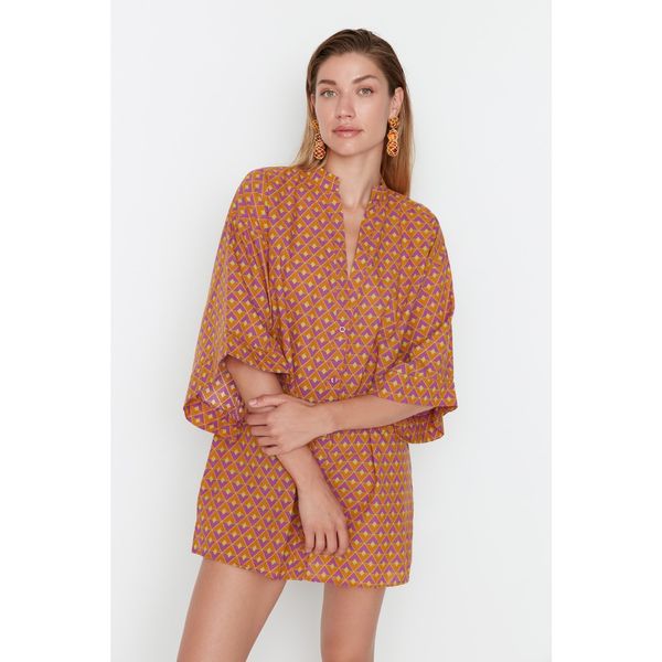 Trendyol Trendyol Mustard Geometric Patterned Shirt Beach Dress