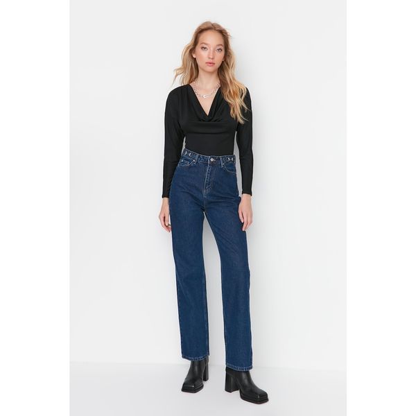 Trendyol Trendyol Navy Blue Accessory Detailed High Waist 90's Wide Leg Jeans