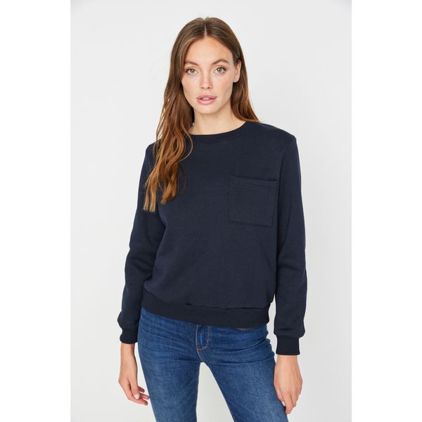 Trendyol Trendyol Navy Blue Basic Raised Knitted Sweatshirt