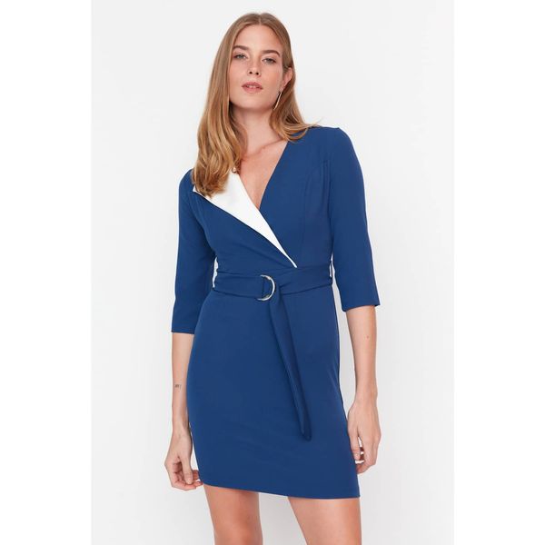 Trendyol Trendyol Navy Blue Belted Double Breasted Collar Dress