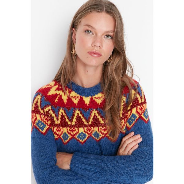 Trendyol Trendyol Navy Blue Christmas Pattern Oversize Knitwear Sweater