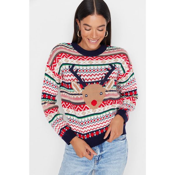 Trendyol Trendyol Navy Blue Christmas Themed Patterned Knitwear Sweater