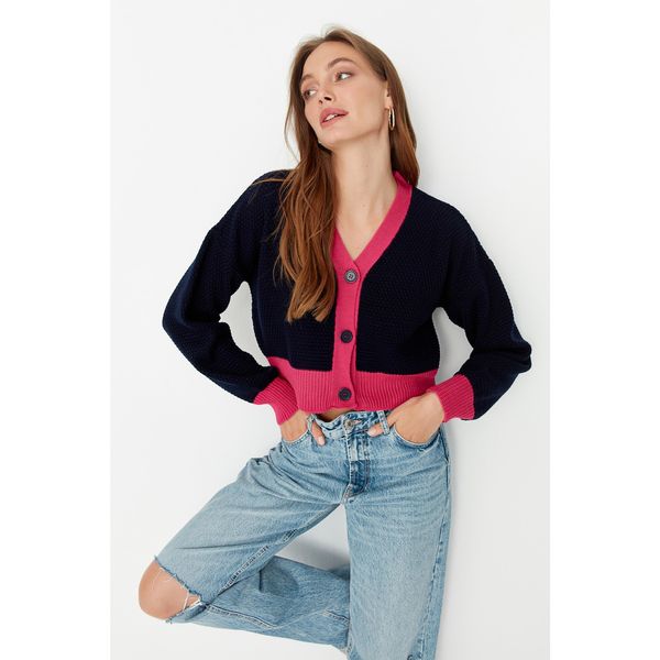 Trendyol Trendyol Navy Blue Color Block Knitwear Cardigan