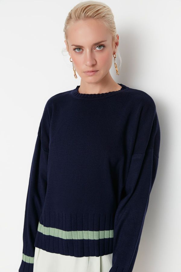 Trendyol Trendyol Navy Blue Color Block Knitwear Sweater