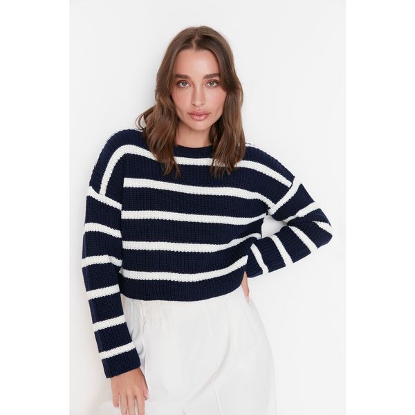 Trendyol Trendyol Navy Blue Crop Striped Knitwear Sweater