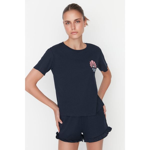 Trendyol Trendyol Navy Blue Embroidered Camisole Knitted Pajamas Set