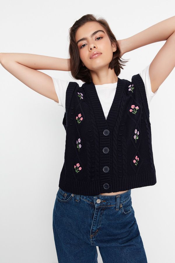 Trendyol Trendyol Navy Blue Embroidery Detailed Knitwear Cardigan