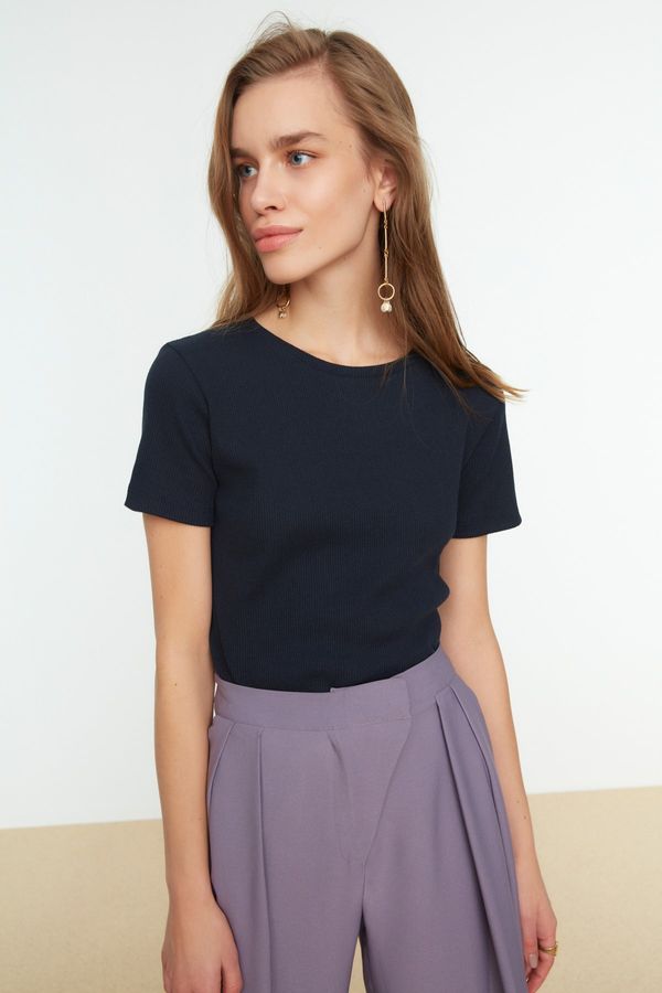 Trendyol Trendyol Navy Blue Fitted Corduroy Knitted Blouse
