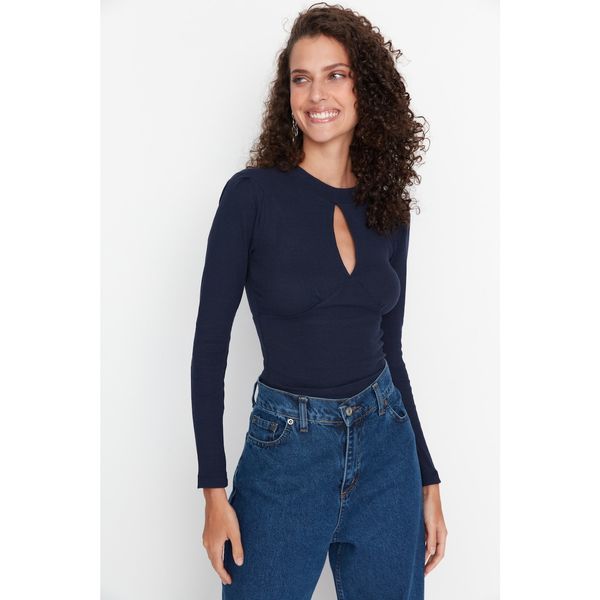 Trendyol Trendyol Navy Blue Fitted Corduroy Knitted Blouse