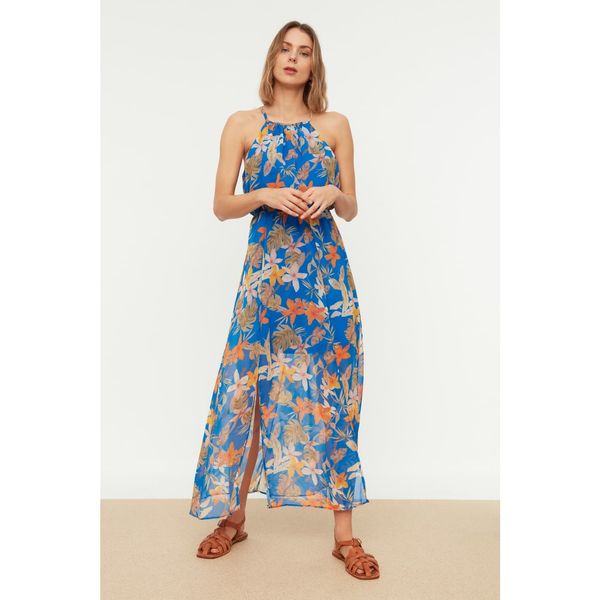 Trendyol Trendyol Navy Blue Floral Patterned Slit Dress