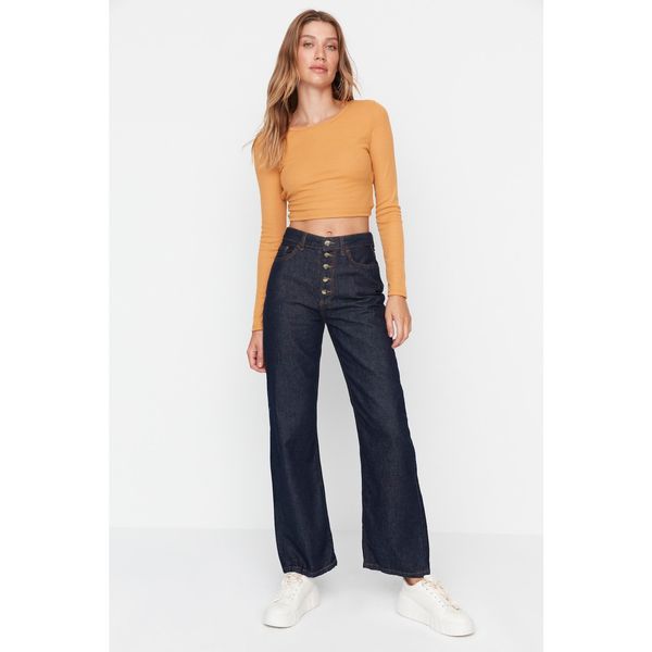 Trendyol Trendyol Navy Blue Front Button High Waist 90's Wide Leg Jeans