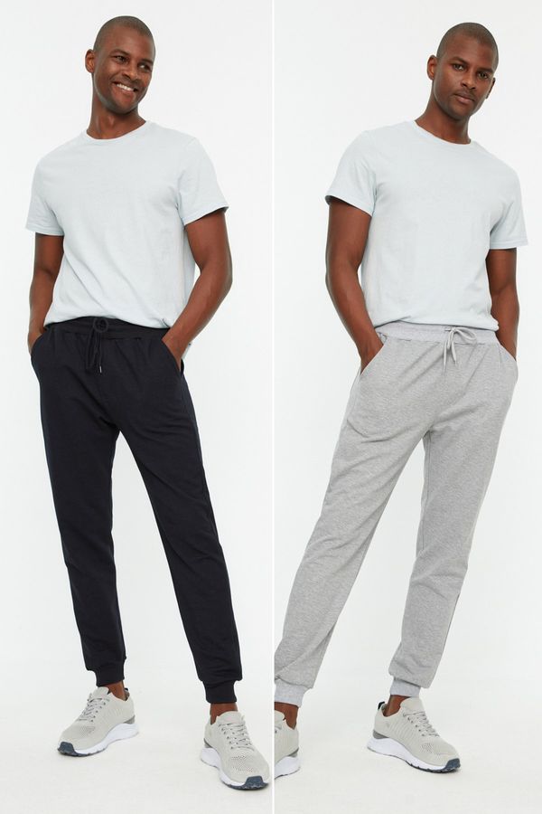 Trendyol Trendyol Navy Blue-Grey Men Regular Fit Elastic Leg Basic 2-Pack Sweatpants