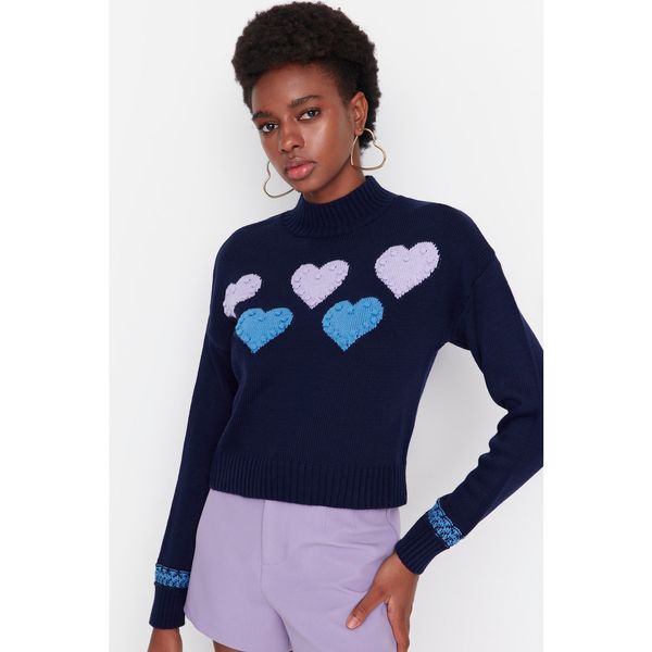 Trendyol Trendyol Navy Blue Heart Patterned Knitwear Sweater