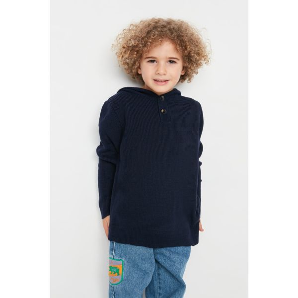 Trendyol Trendyol Navy Blue Hooded Boy Knitwear Sweater