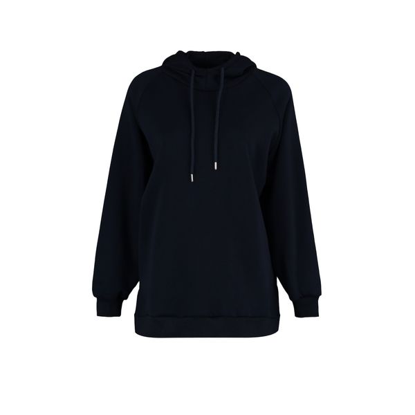 Trendyol Trendyol Navy Blue Hooded Oversize Raised Knitted Sweatshirt