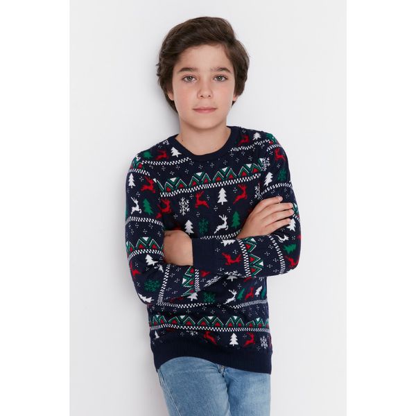 Trendyol Trendyol Navy Blue Jacquard Boy Knitwear Sweater