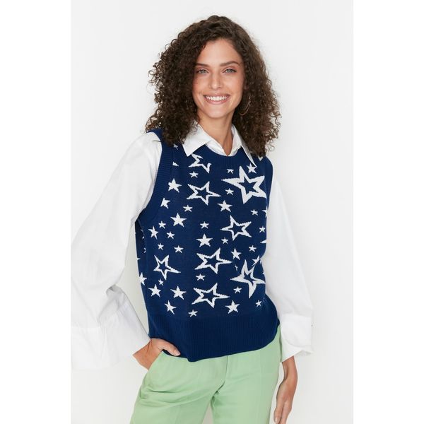 Trendyol Trendyol Navy Blue Jacquard Knitwear Sweater