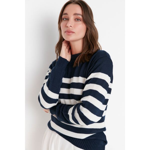 Trendyol Trendyol Navy Blue Jacquard Oversize Knitwear Sweater