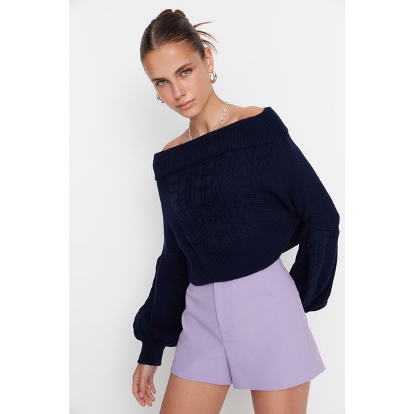 Trendyol Trendyol Navy Blue Knitted Detailed Knitwear Sweater
