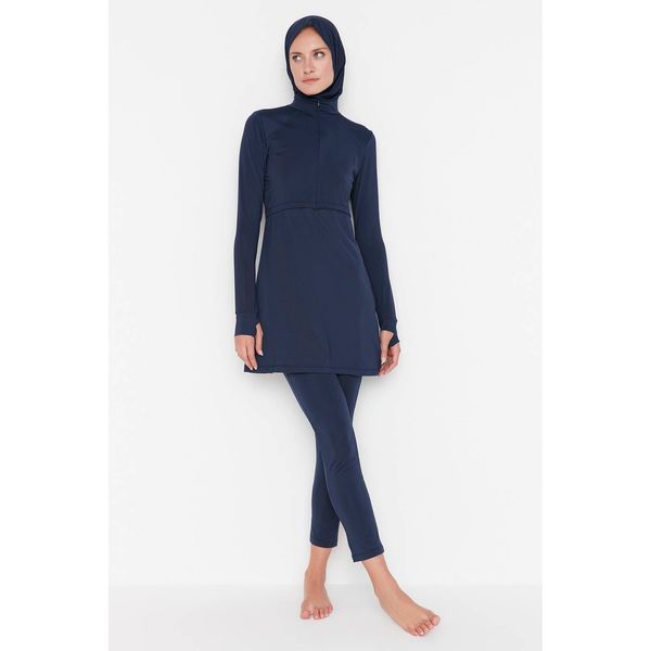 Trendyol Trendyol Navy Blue Long Sleeve Performance Knitted 4-Piece Hijab Swimsuit Set