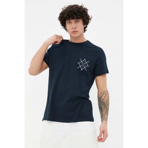 Trendyol Trendyol Navy Blue Men Regular Fit Crew Neck Short Sleeved Printed T-Shirt