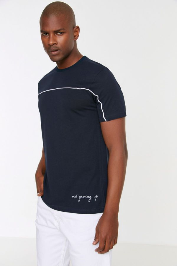 Trendyol Trendyol Navy Blue Men Regular Fit Crew Neck Short Sleeved Welt T-Shirt