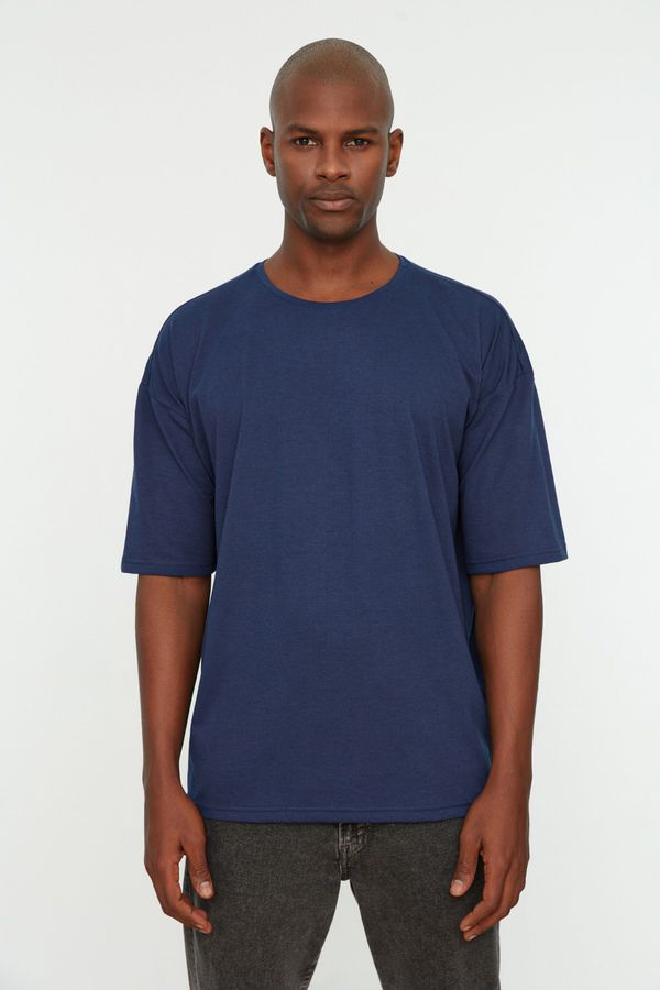Trendyol Trendyol Navy Blue Men's Basic Crew Neck Oversize Short Sleeve T-Shirt