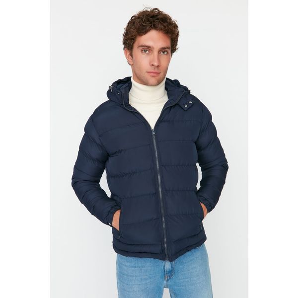 Trendyol Trendyol Navy Blue Men's Fleece Hooded Zipper Down Jacket