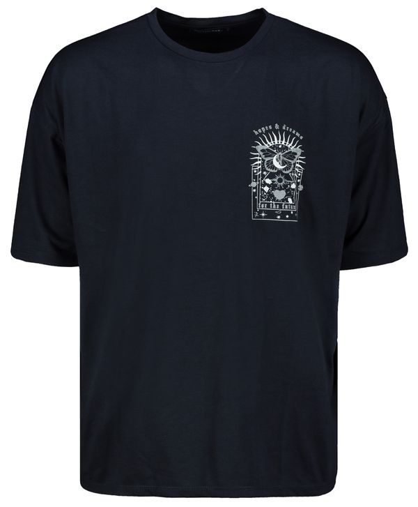 Trendyol Trendyol Navy Blue Men's Oversize Fit Crew Neck Short Sleeve Printed T-Shirt