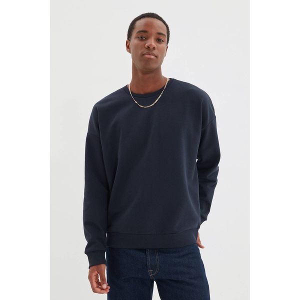 Trendyol Trendyol Navy Blue Men's Oversize Long Sleeve Crew Neck Printed Sweatshirt