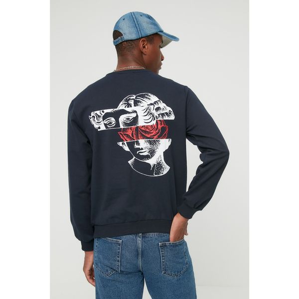 Trendyol Trendyol Navy Blue Men's Regular Fit Printed Sweatshirt