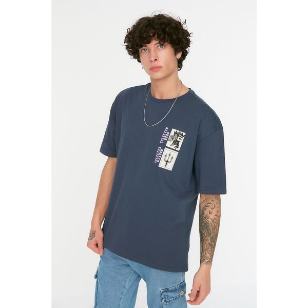 Trendyol Trendyol Navy Blue Men's Relaxed Fit Crew Neck Short Sleeve Printed T-Shirt