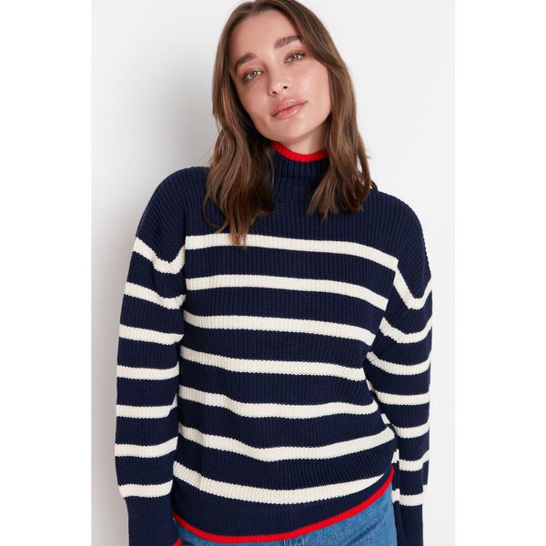 Trendyol Trendyol Navy Blue Oversize Color Block Knitwear Sweater