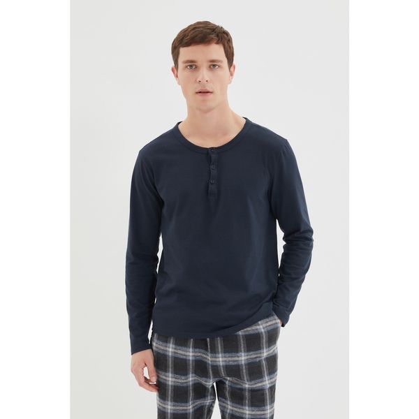 Trendyol Trendyol Navy Blue Regular Buttoned Knitted Men's Pajama Top