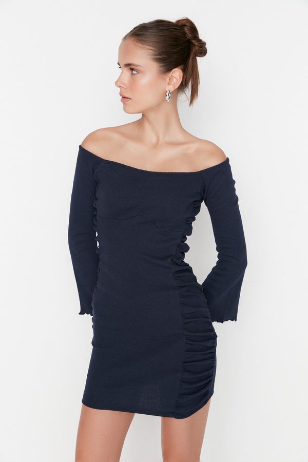 Trendyol Trendyol Navy Blue Ribbed Bodycon Mini Knitted Dress