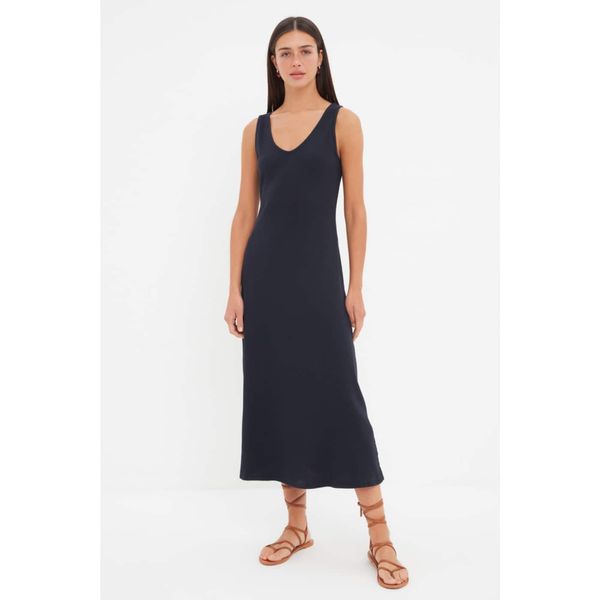 Trendyol Trendyol Navy Blue Ribbed Maxi Knitted Dress