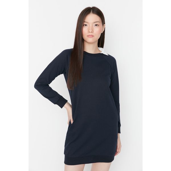 Trendyol Trendyol Navy Blue Shirt Collar Knitted Sweat Dress