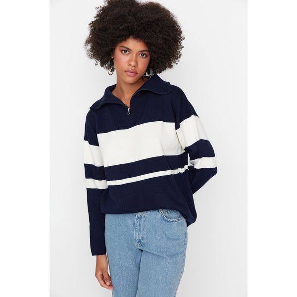 Trendyol Trendyol Navy Blue Straight Collar Knitwear Sweater