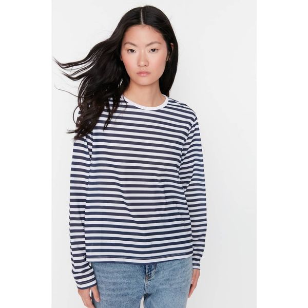 Trendyol Trendyol Navy Blue Striped-Mink 2-Pack Crew Neck Basic Knitted T-Shirt