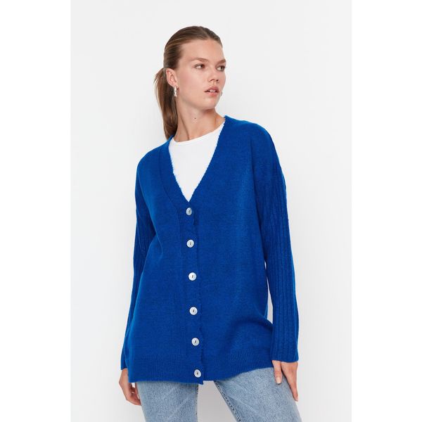 Trendyol Trendyol Navy Blue V Neck Buttoned Knitwear Cardigan