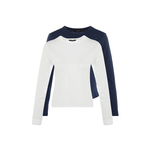 Trendyol Trendyol Navy Blue-White 2-Pack Crew Neck Basic Knitted T-Shirt