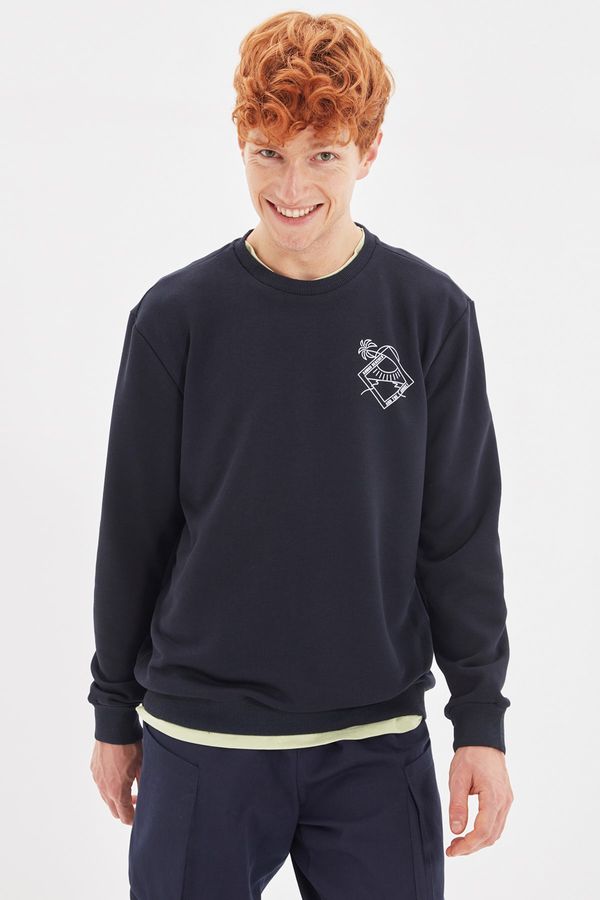 Trendyol Trendyol Navy Men Regular Fit Bisitlet Collar Printed Sweatshirt