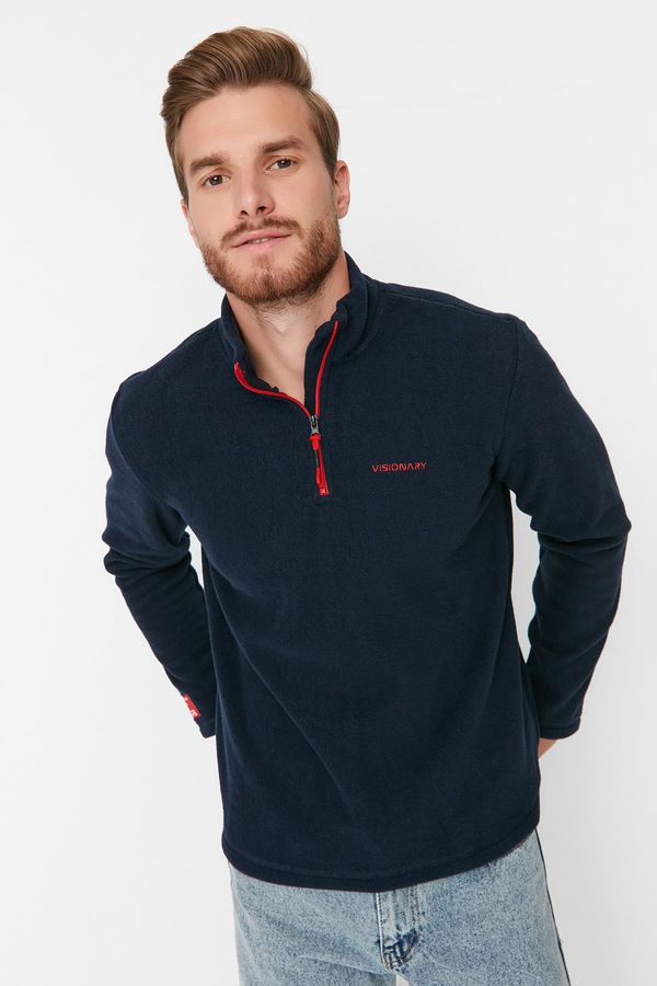 Trendyol Trendyol Navy Men Regular Fit Zipper Stand Up Collar Embroidered Label Appliqué Sweatshirt