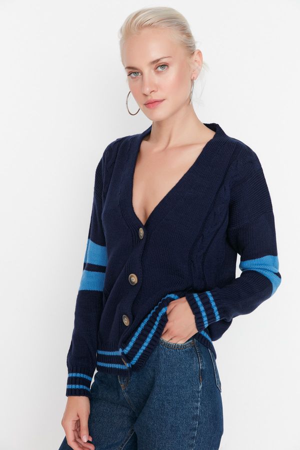 Trendyol Trendyol Navy Striped Oversize Knitwear Cardigan