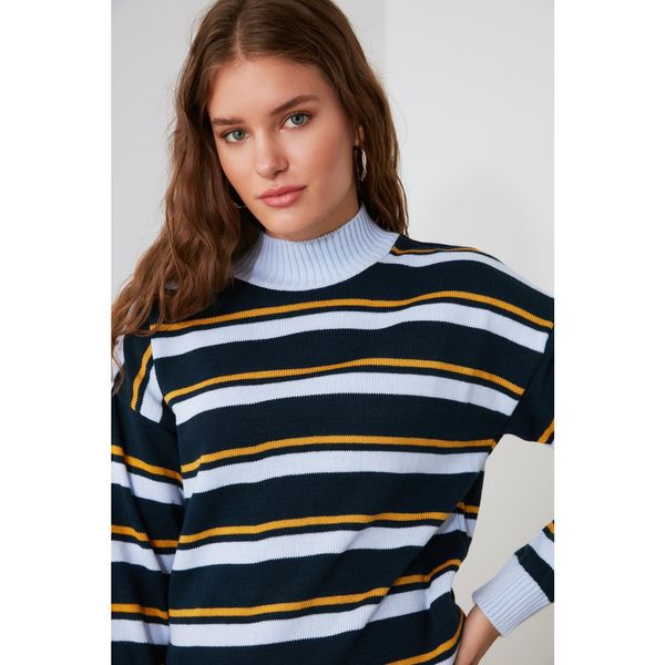 Trendyol Trendyol Navy Striped Stand Up Collar Knitwear Sweater