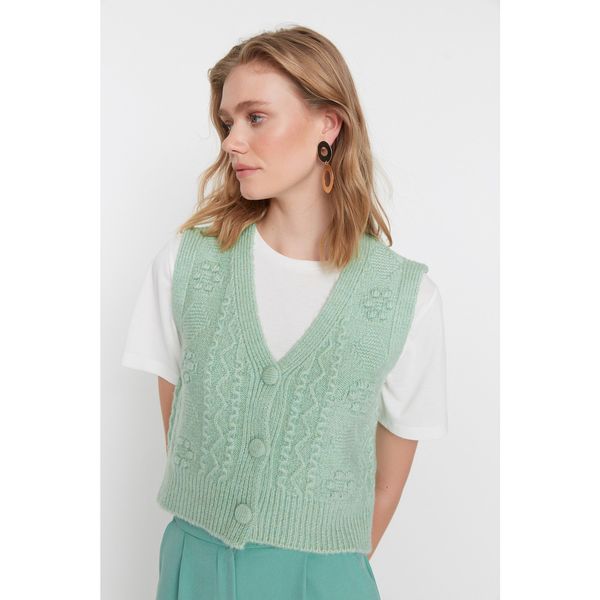 Trendyol Trendyol Neo Mint Knitted Detailed V-Neck Buttoned Knitwear Sweater