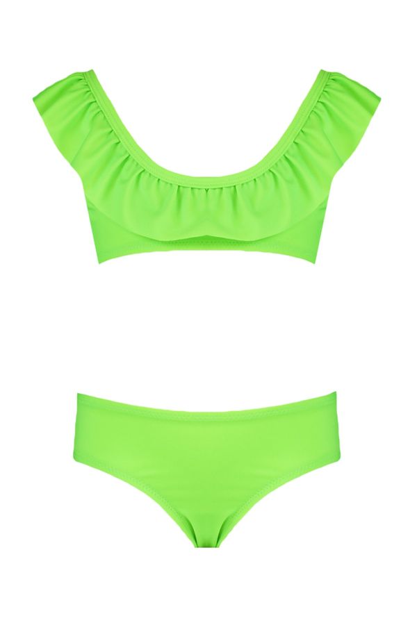 Trendyol Trendyol Neon Green Plain Ruffle Detailed Girls' Bikini Set