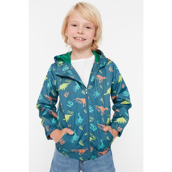 Trendyol Trendyol Oil Hooded Dinosaur Patterned Boy Raincoat With Pocket